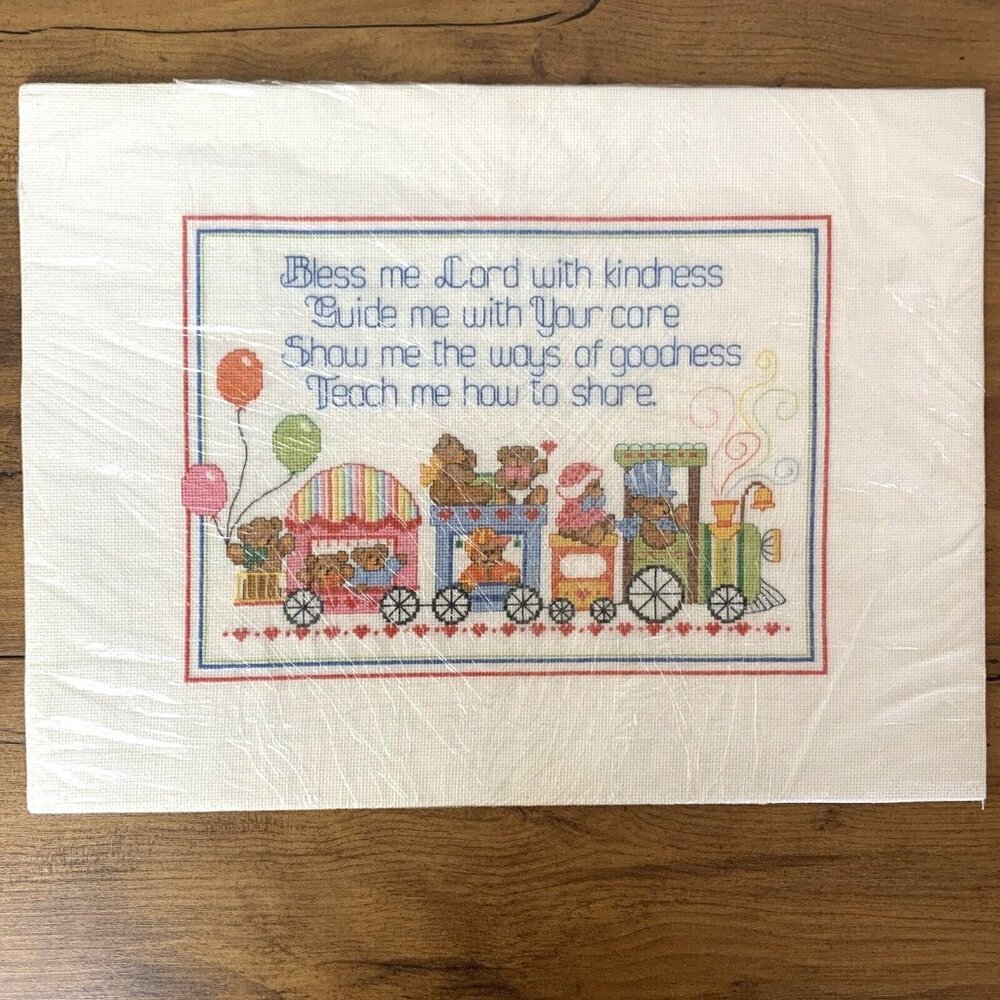 TEDDY BEAR BLESSING Cross Stitch 16" x 12" Vintage Bless My Lord With Kindness‎